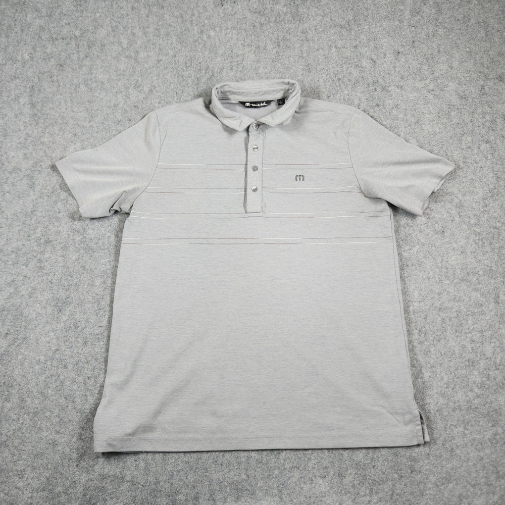 TravisMathew Polo Shirt Mens L Gray Striped Short Sleeve Golf Top